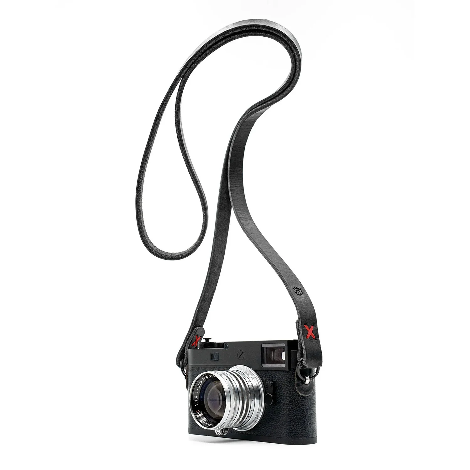 Owlkrown Raw Vintage Leather Strap - Black / Red 45" - Image 4