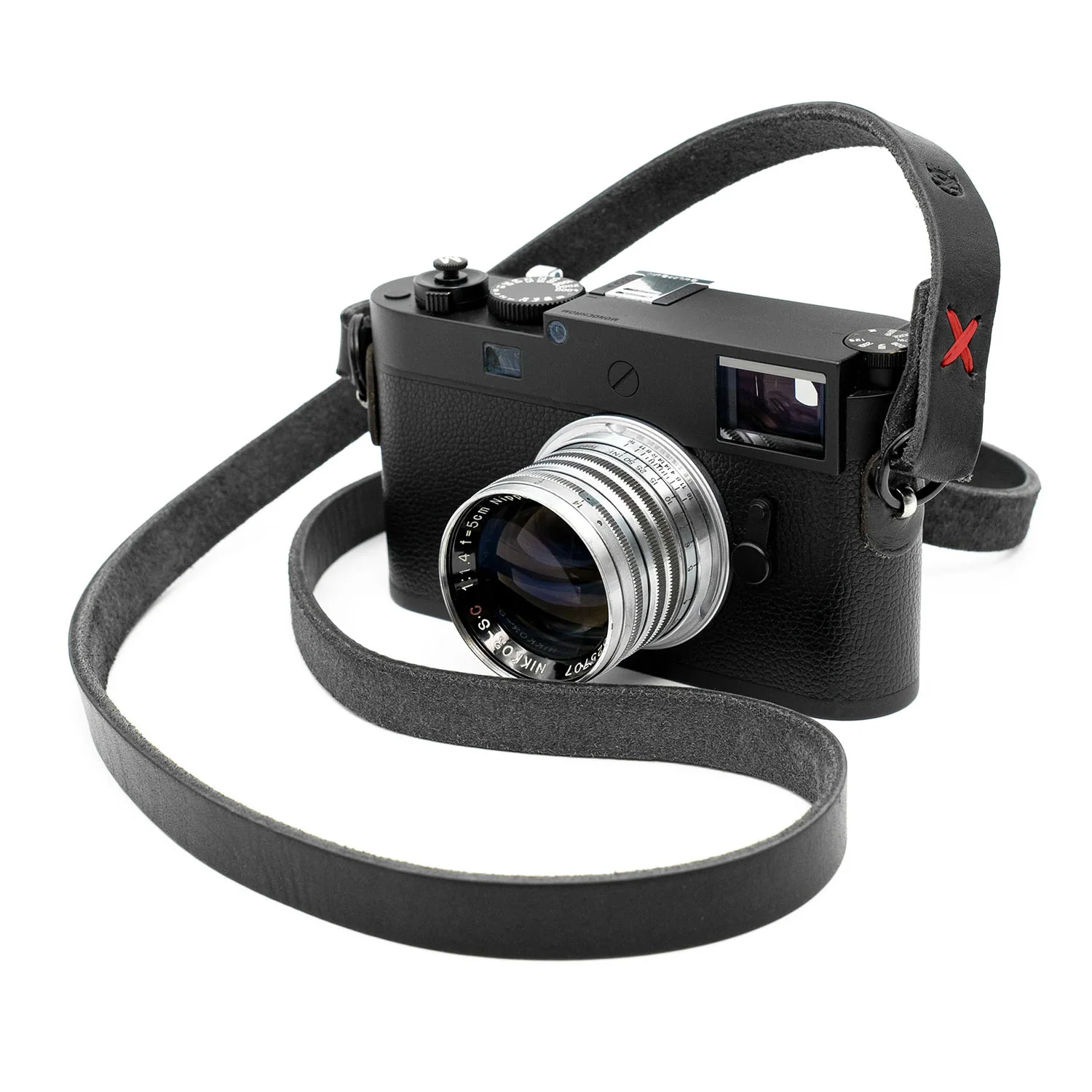 Owlkrown Raw Vintage Leather Strap - Black / Red 45" - Image 5